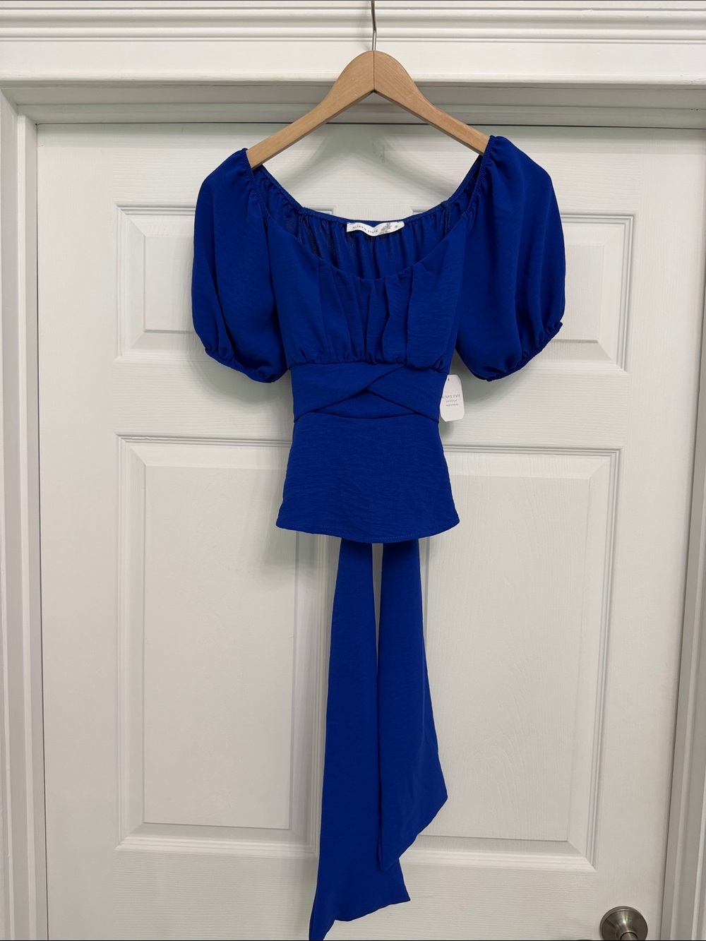 Altar'd State Royal Blue Puff-Sleeve Wrap Blouse